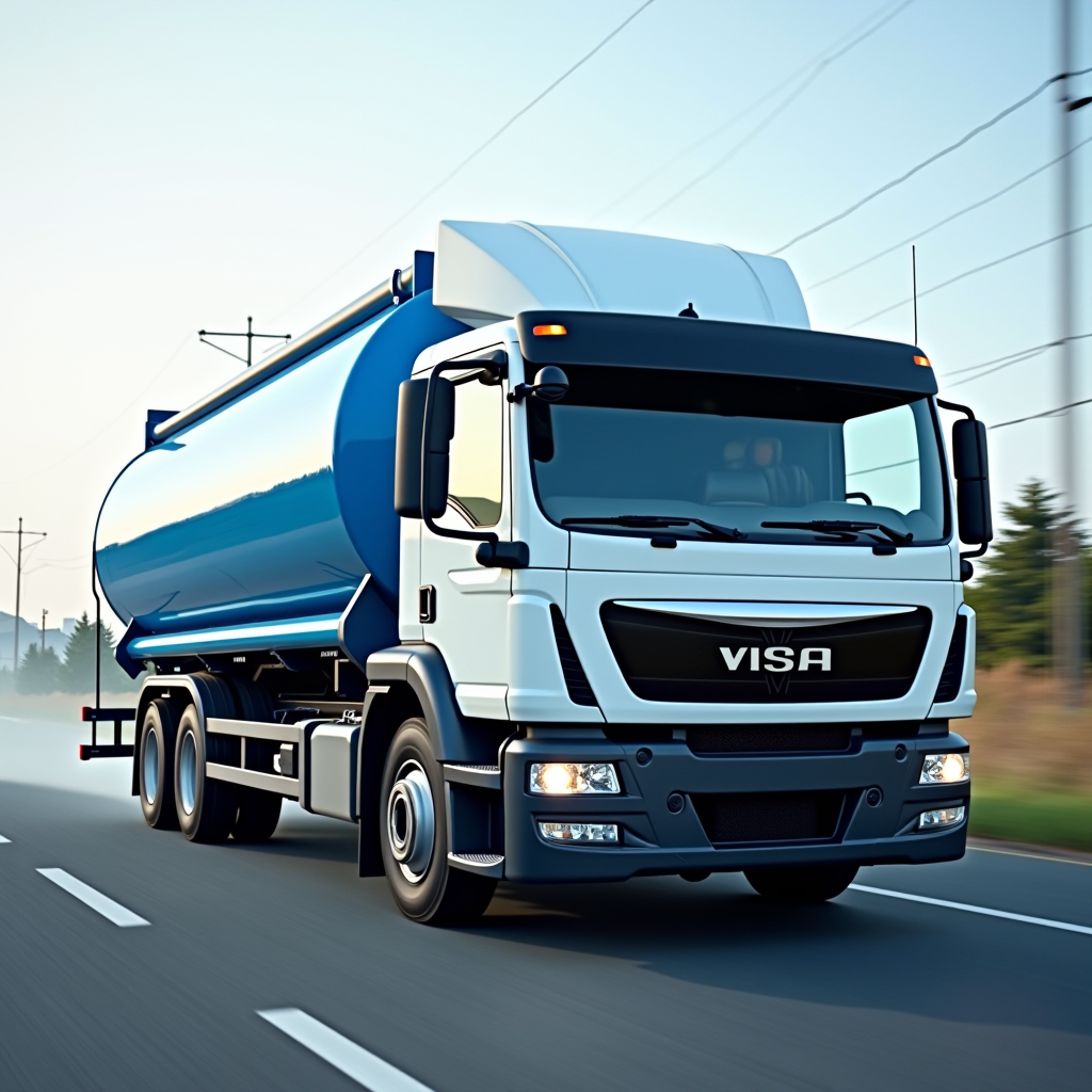 Fast delivery truck with urgent water supply rushing to location, showing same-day emergency water delivery service with 24-7 hotline support and disaster preparedness